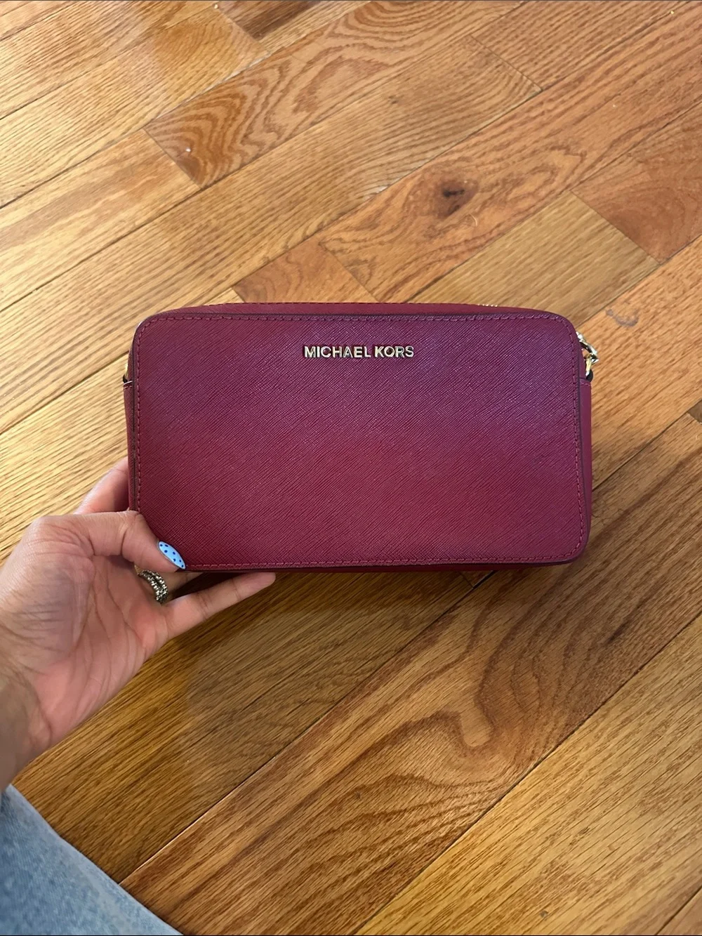 Michael Kors Saffiano Leather Crossbody Wallet - Raspberry